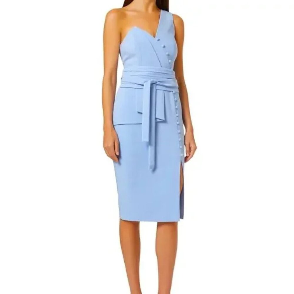 Lavish Alice One Shoulder‎ Origami Mini Dress in Cornflower Blue Size 6 NWT